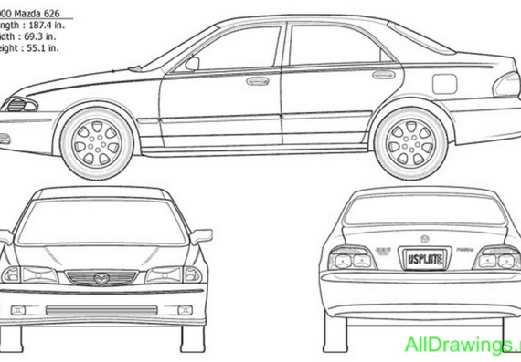 Mazda 626 (2000) (Мазда 626 (2000)) - чертежи (рисунки) автомобиля